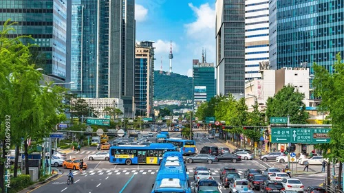 Timelapse Traffic at Daytime in Seoul City, South Korea.25 August 2019. photo