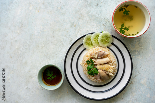 Hainanese chicken rice , Thai Food - Khao Man Gai (Hainanese Chicken Rice)