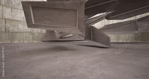 Abstract brown and beige concrete interior. 3D illustration and rendering.