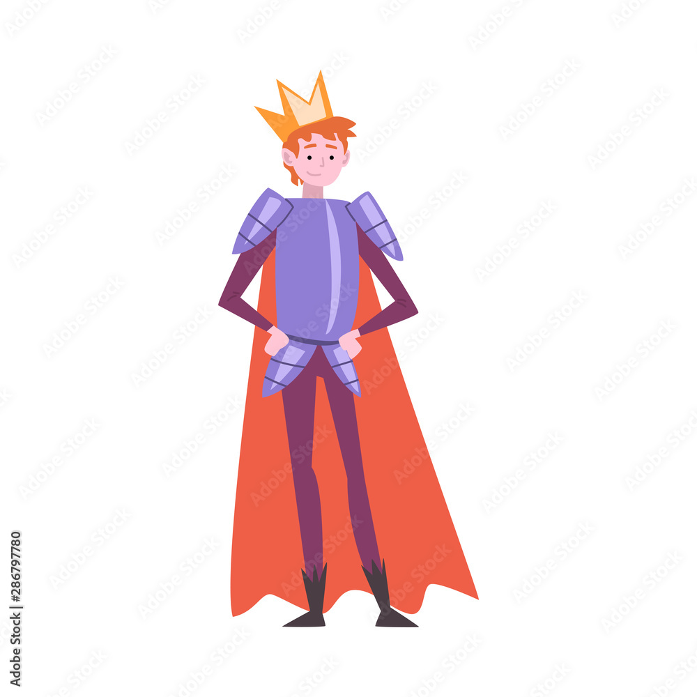 Young Man Dressed as Prince, Guy in Festival Costume, Masquerade Ball, Person Taking Part at Carnival Party or Holiday Celebration Vector Illustration