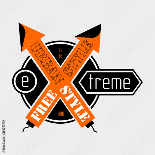 T-shirt graphics, typography. Inscription 'extreme' for urban t-shirt. Free style. Vector.