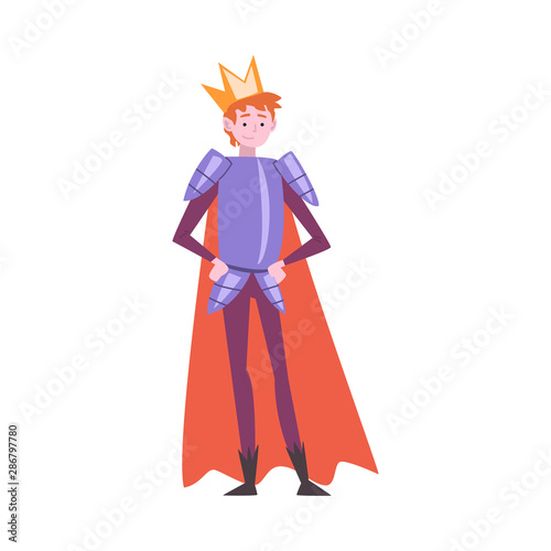 Young Man Dressed as Prince  Guy in Festival Costume  Masquerade Ball  Person Taking Part at Carnival Party or Holiday Celebration Vector Illustration
