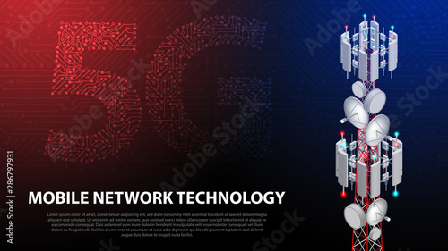 Mobile network technology 5G communication tower background