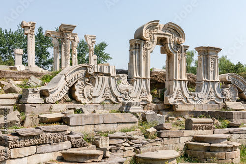 Ruins of Dashuifa or Waterworks in Yuanmingyuan or Yuanming Yuan (Old Summer Palace) in Beijing, once the main imperial residence of emperors in Qing Dynasty, destroyed during the 2nd Opium War.