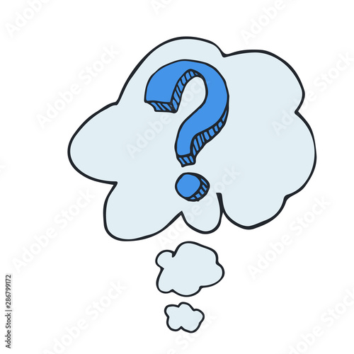 Cartoon question mark with thought bubble