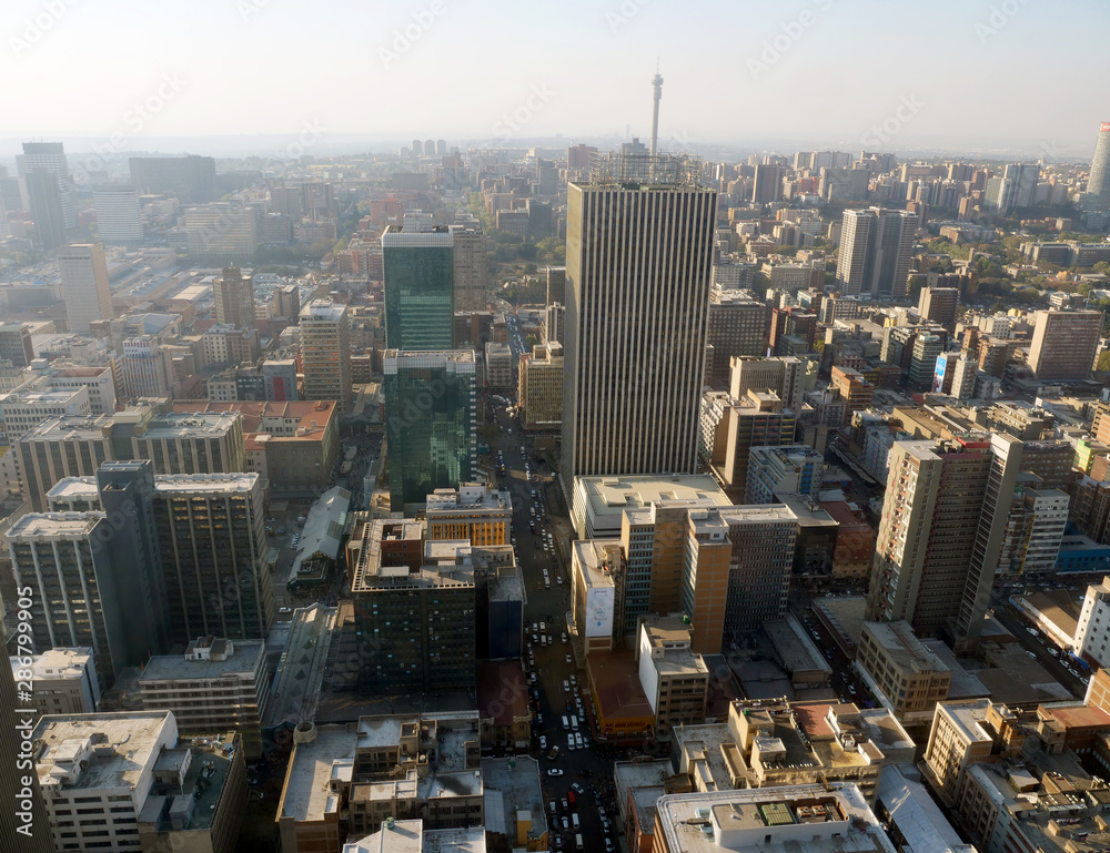 Obraz premium Wysoki kąt widzenia centrum miasta Johannesburg, RPA