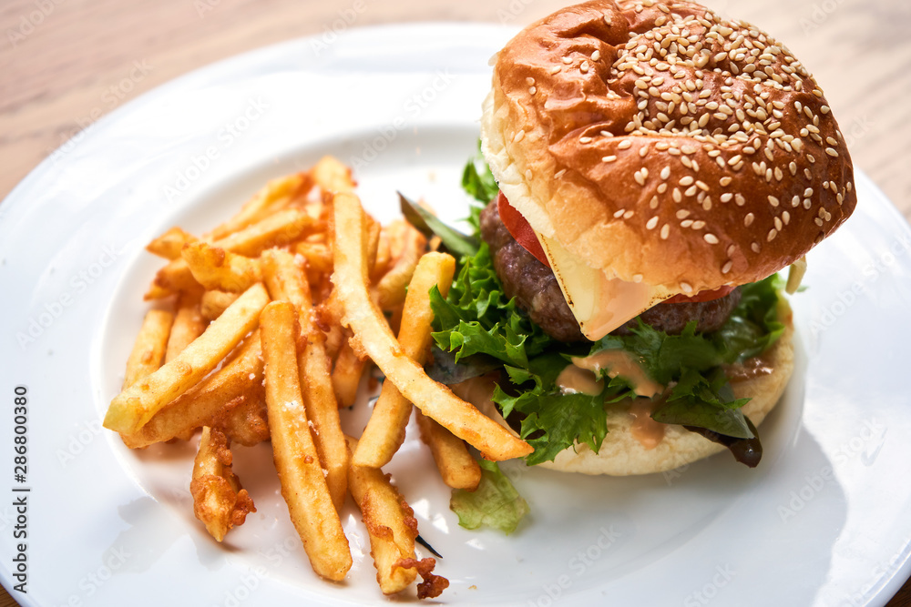 Burger and chips Burger and chips