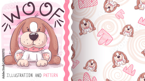 Woof teddy dog - seamless pattern