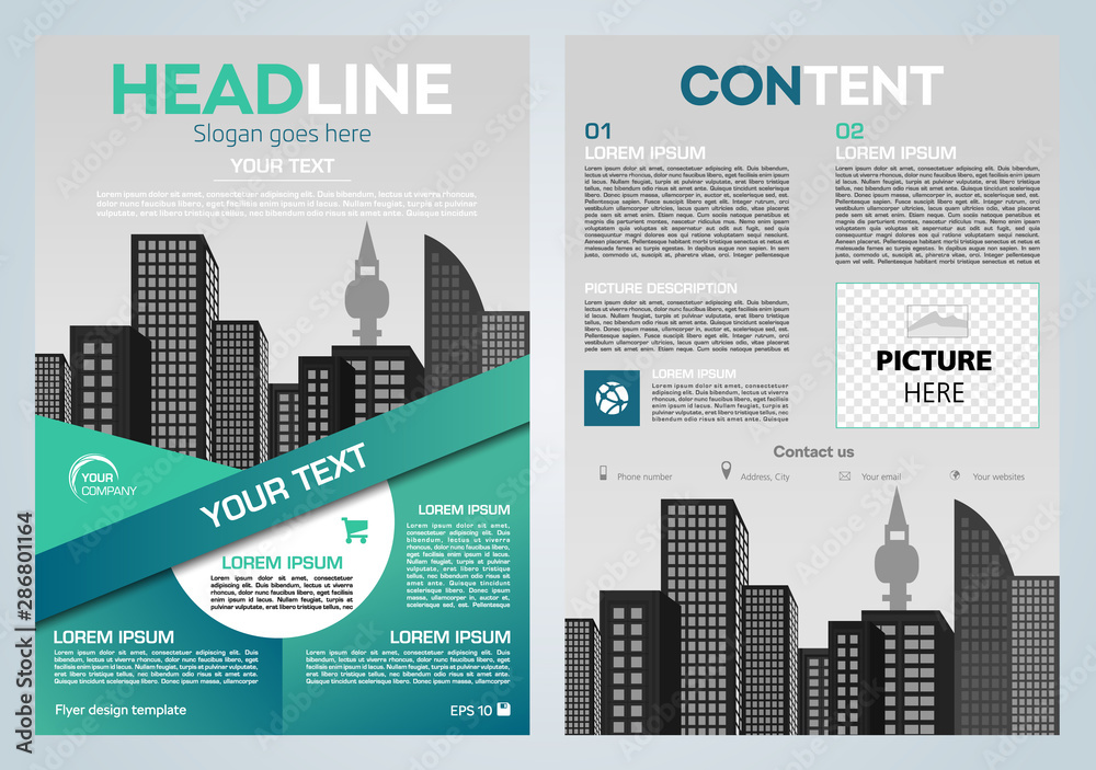 Vector flyer, corporate business, annual report, brochure design and cover presentation with vector city and cyan line