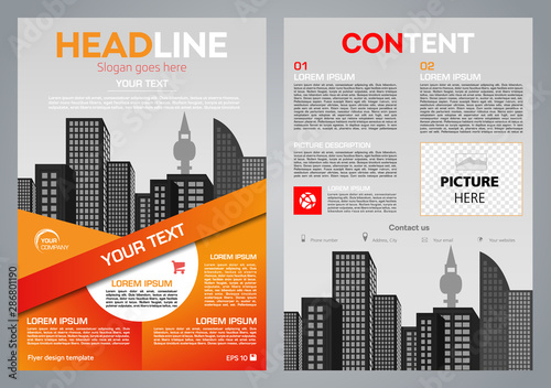Vector flyer, corporate business, annual report, brochure design and cover presentation with vector city and red line