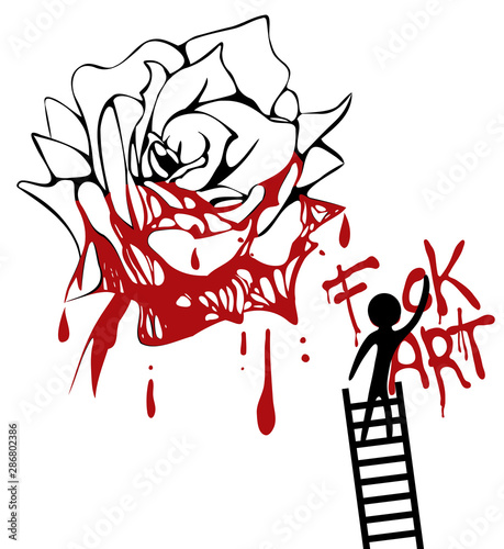 Abstract destruction art, painted rose