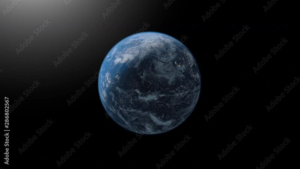 Earth. Planet seamles looping. Rotating globe, shining continents with accented edges. Animation with depth of field and glow. Usa. North America. The earth makes a complete revolution around its axis