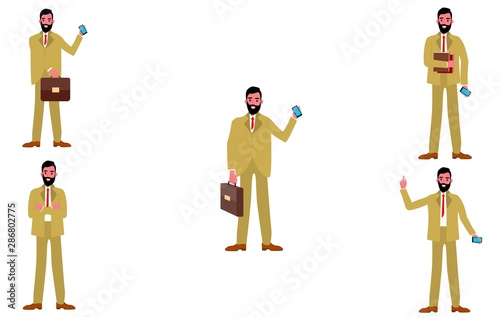 Modern corporate Office Group Of bussinesmen, isolated on white, Flat Vector Illustration