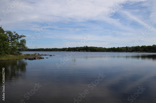 A view of a lake ringed with forest