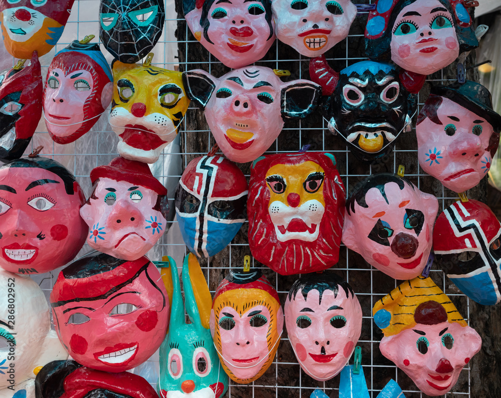 Display of Handpainted Paper Mache Masks Display of Handpainted Paper Mache Masks