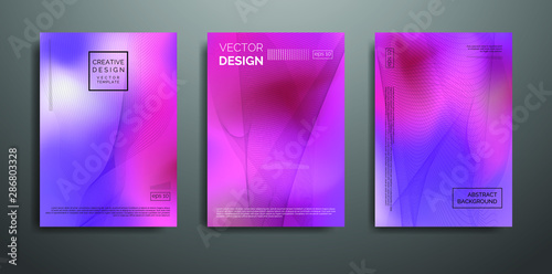 Covers templates set with abstract art. Blue, purple, white. Applicable for brochures, posters, covers and banners. Vector illustrations.
