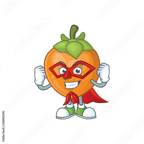 Super hero persimmon cartoon character isolated with mascot