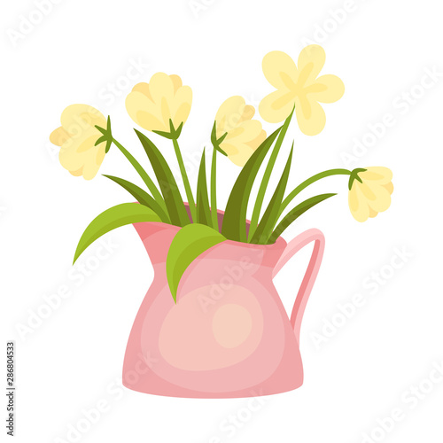 Bouquet of flowers in a jug. Vector illustration on a white background.