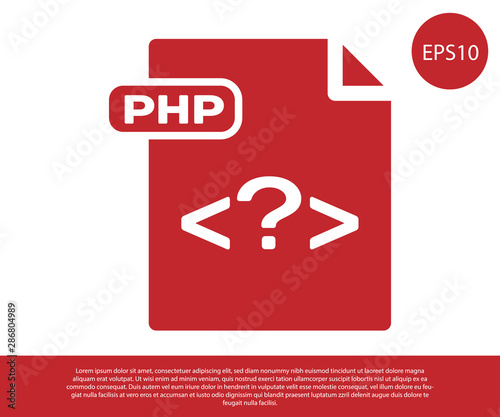 Red PHP file document. Download php button icon isolated on white background. PHP file symbol. Vector Illustration