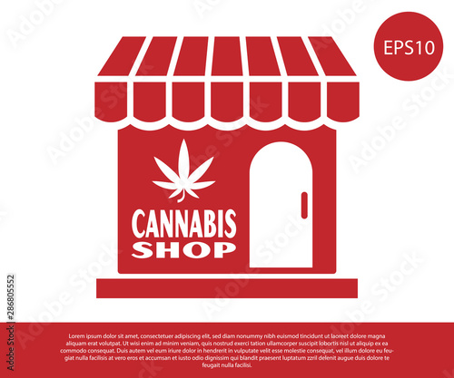 Red Marijuana and cannabis store icon isolated on white background. Equipment and accessories for smoking, storing medical cannabis. Vector Illustration