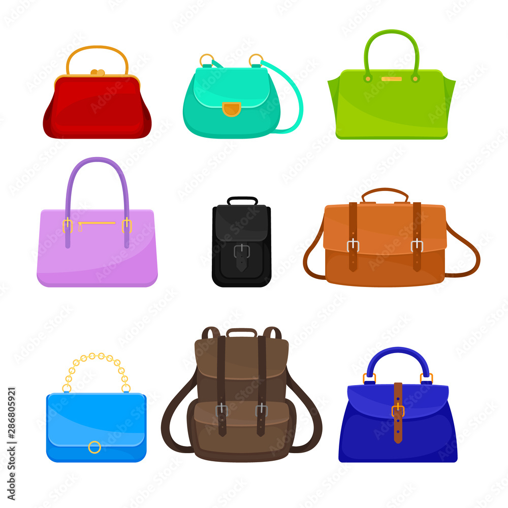 Set of women bags. Vector illustration on a white background. Set of women bags. Vector illustration on a white background.