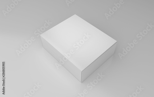 3D rendering of white horizontal package cardboard. 3D illustration for packaging design.