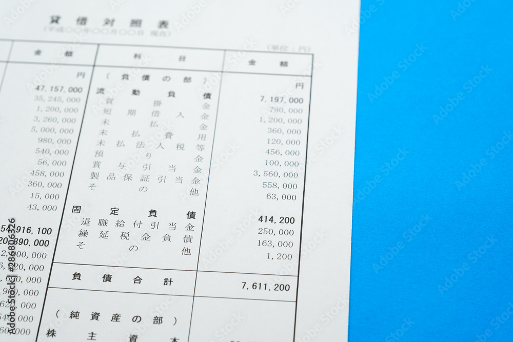 貸借対照表 決算書 ビジネス書類 経理 イメージ 貸借対照表 決算書 ビジネス書類 経理 イメージ