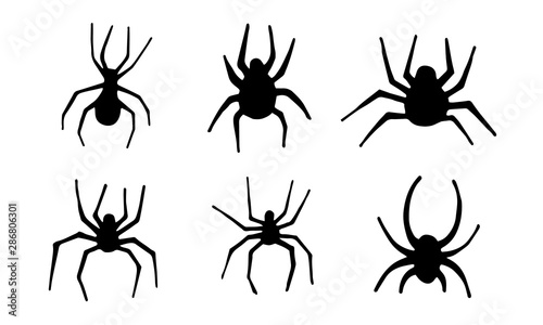 Hand drawn spiders silhoettes set. Doodle insects for halloween design © Marina