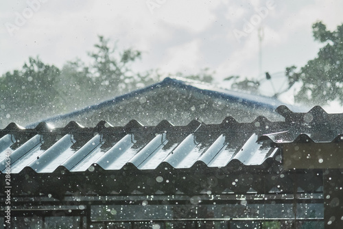 Cuadro en lienzo Storm rain on the roof of the house.