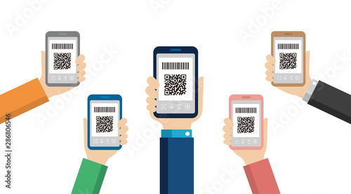 QR code payment, smartphone payment vector illustration (hand-held) 