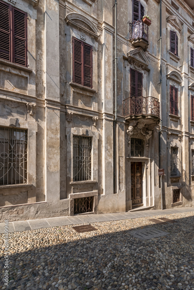 Fototapeta premium A beautiful medieval building in the historic center of Arona, Novara, Italy