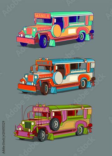 Philippine set of jeepney vector photo