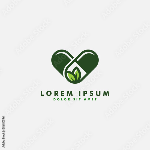 herbal capsule pill leaf medicine drug logo vector icon design