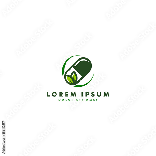 herbal capsule pill leaf medicine drug logo vector icon design