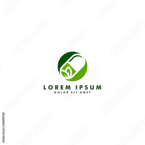 herbal capsule pill leaf medicine drug logo vector icon design