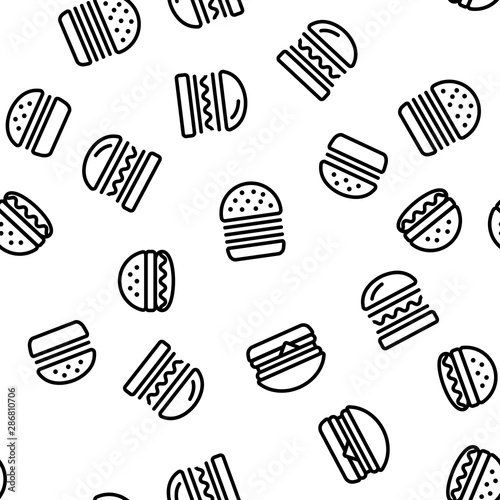 Delicious Burger Seamless Pattern Vector Contour Illustration