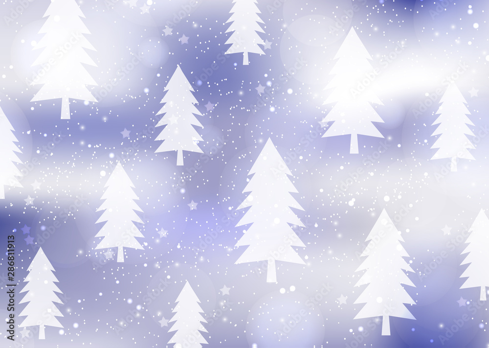 Winter, snow, Christmas trees, glare. Creative abstract christmas background.