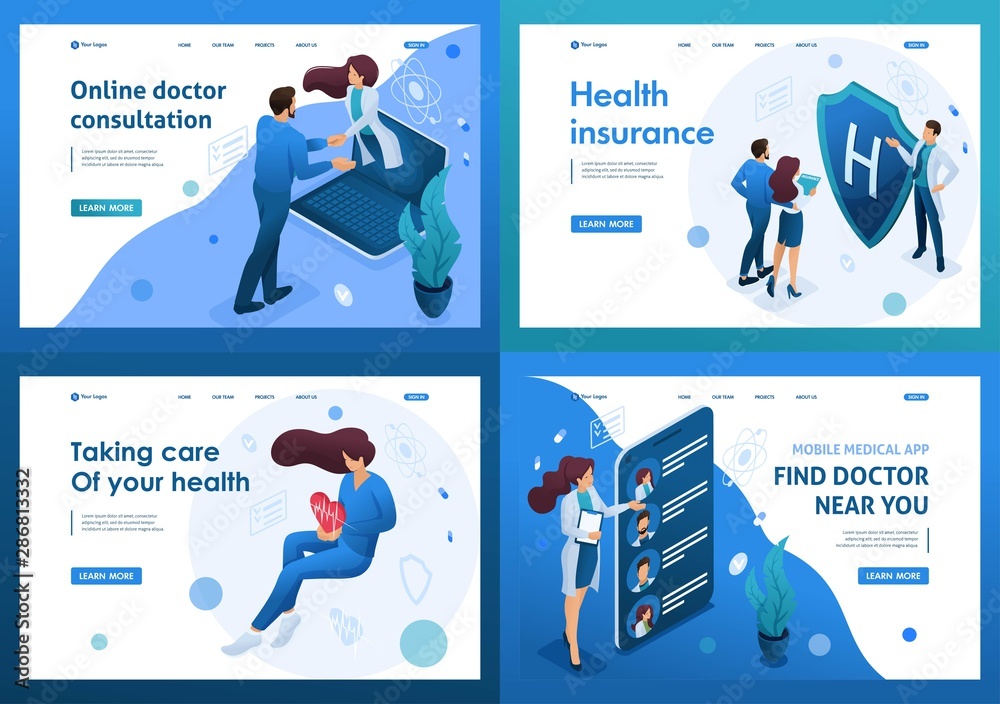 Set of isometric concepts.work of doctors for the preservation and promotion of health. For Landing page concepts and web design Set of isometric concepts.work of doctors for the preservation and promotion of health. For Landing page concepts and web design