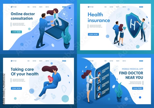 Set of isometric concepts.work of doctors for the preservation and promotion of health. For Landing page concepts and web design