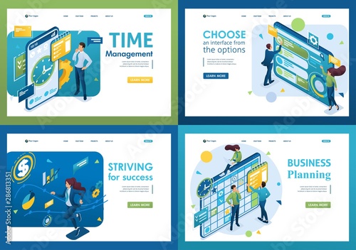 Set of isometric concepts time management, success, business planning, using interface. For Landing page concepts and web design