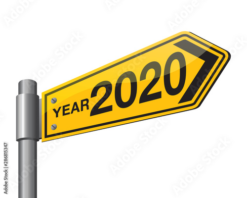 Vector illustration of year 2020 road sign.