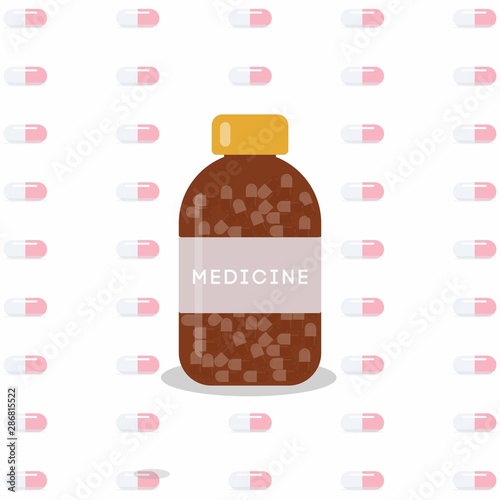 Medicine, pharmacy, hospital set of drugs with labels. Medication, pharmaceutics concept. Vector illustration