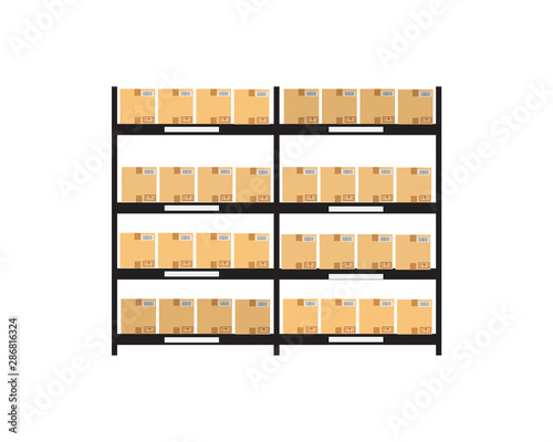 high pile cardboard boxes on warehouse shelves carton delivery packaging logistics inventory on white background isolated eps10 vector illustration