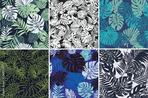 Tropical palm leaves abstract wallpaper vector seamless pattern collection