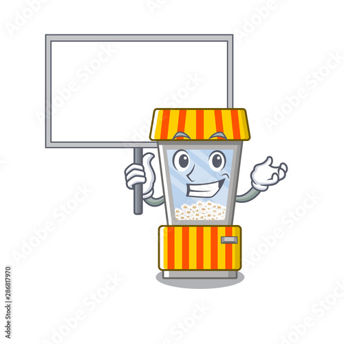Bring board popcorn vending machine cartoon isolated mascot