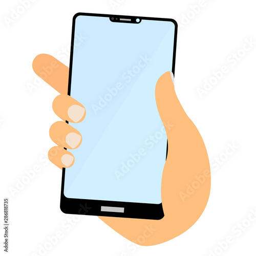 hand holding smart phone with empty touchscreen display vector illustration