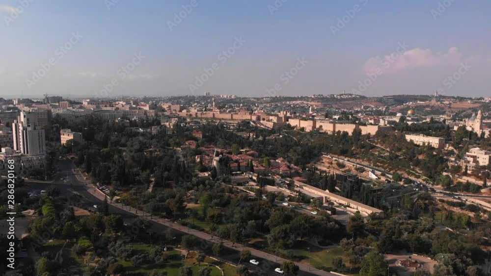 The old City of Jerusalem walls Aerial View Beautiful Aerial Shot of Center and East Jerusalem with the old city walls The old City of Jerusalem walls Aerial View Beautiful Aerial Shot of Center and East Jerusalem with the old city walls