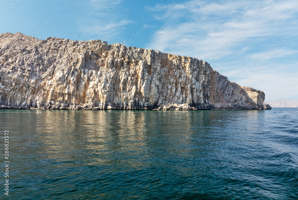 Rock fjord landscape sea view, Oman