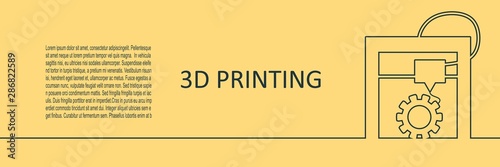 Prototype model of 3d printer. New 3d printing technology. Horizontal thin line style web banner.