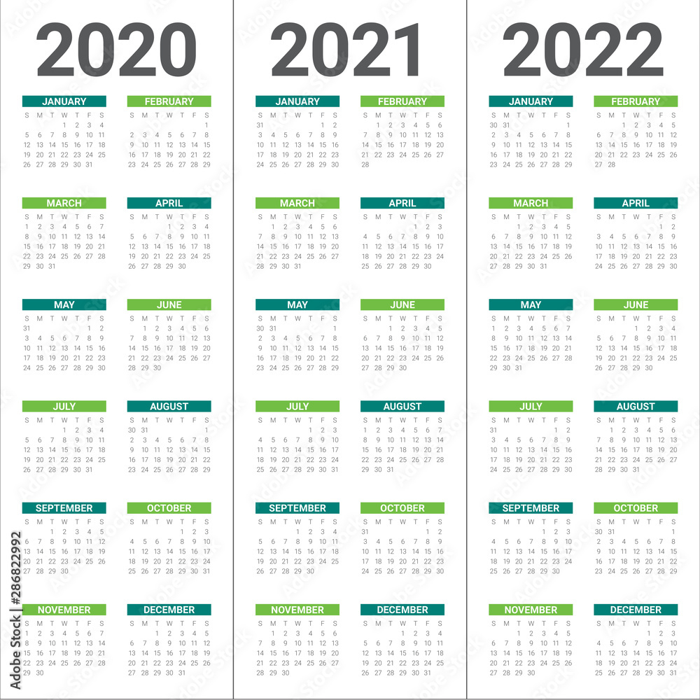 Year 2020 2021 2022 calendar vector design template Year 2020 2021 2022 calendar vector design template